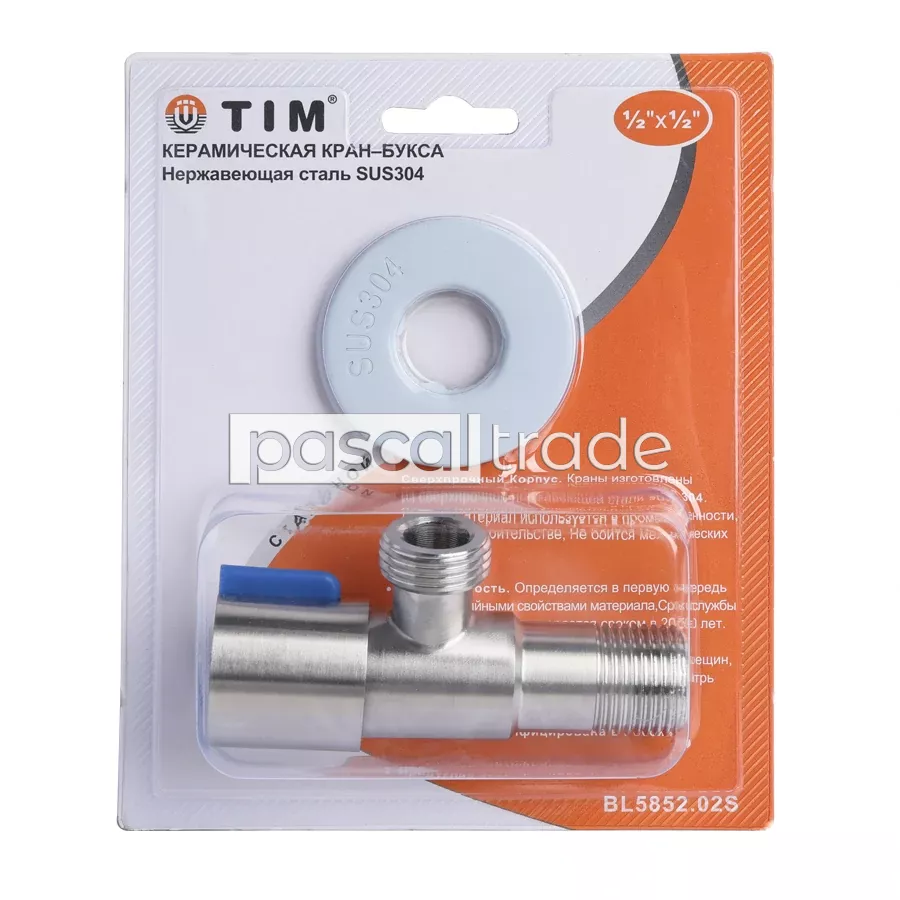 ZEISSLER-TIM — Кран угловой керамическая кран-букса нерж сталь АISI304 BL5852.02S / BL5852.03S
